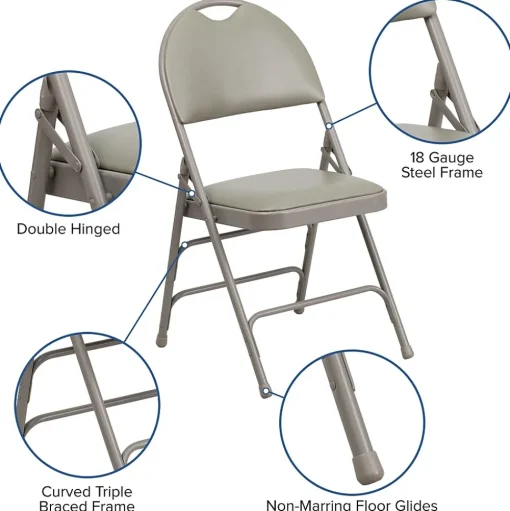 Flash Furniture Folding & Stacking<HERCULES™ Triple Braced Vinyl Armless Folding Chair, Gray, 4/Pack (4HAMC705AV3GY)