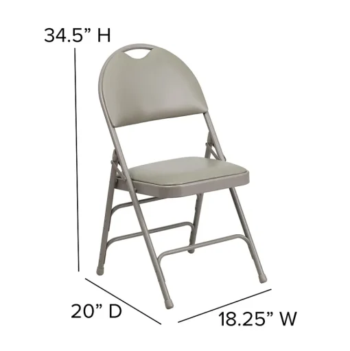 Flash Furniture Folding & Stacking<HERCULES™ Triple Braced Vinyl Armless Folding Chair, Gray, 4/Pack (4HAMC705AV3GY)