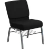 Flash Furniture Folding & Stacking<HERCULES Series Fabric Church Chair with Book Rack, Black/Silver Vein Frame (XUCH0221BKSVB)