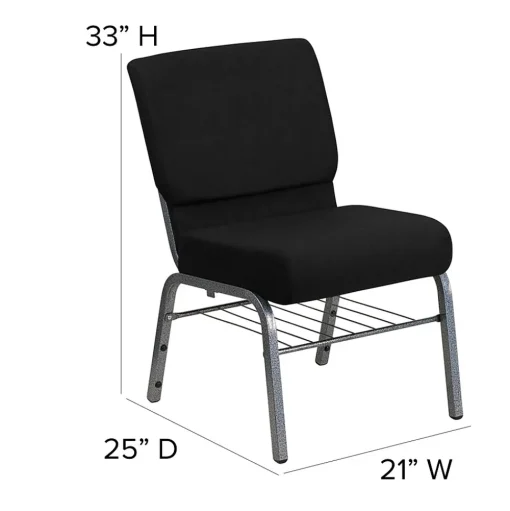 Flash Furniture Folding & Stacking<HERCULES Series Fabric Church Chair with Book Rack, Black/Silver Vein Frame (XUCH0221BKSVB)