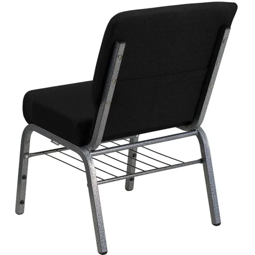 Flash Furniture Folding & Stacking<HERCULES Series Fabric Church Chair with Book Rack, Black/Silver Vein Frame (XUCH0221BKSVB)