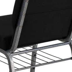 Flash Furniture Folding & Stacking<HERCULES Series Fabric Church Chair with Book Rack, Black/Silver Vein Frame (XUCH0221BKSVB)