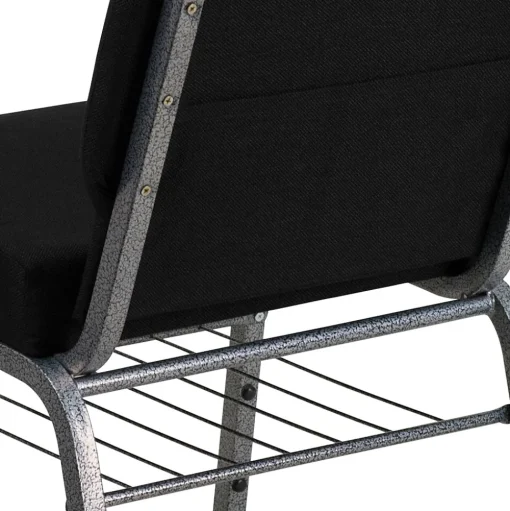 Flash Furniture Folding & Stacking<HERCULES Series Fabric Church Chair with Book Rack, Black/Silver Vein Frame (XUCH0221BKSVB)