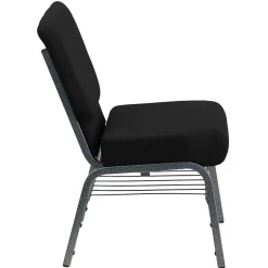 Flash Furniture Folding & Stacking<HERCULES Series Fabric Church Chair with Book Rack, Black/Silver Vein Frame (XUCH0221BKSVB)