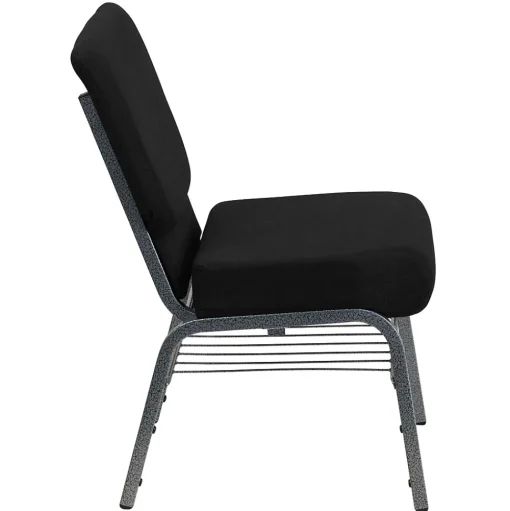 Flash Furniture Folding & Stacking<HERCULES Series Fabric Church Chair with Book Rack, Black/Silver Vein Frame (XUCH0221BKSVB)