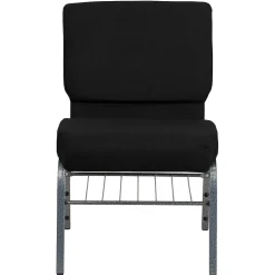 Flash Furniture Folding & Stacking<HERCULES Series Fabric Church Chair with Book Rack, Black/Silver Vein Frame (XUCH0221BKSVB)