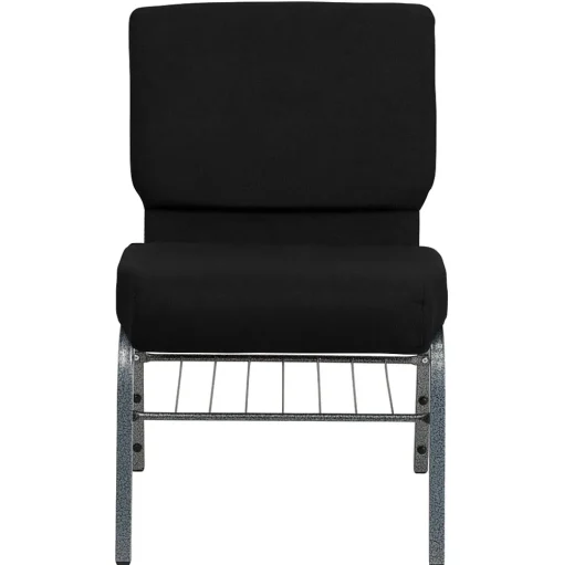 Flash Furniture Folding & Stacking<HERCULES Series Fabric Church Chair with Book Rack, Black/Silver Vein Frame (XUCH0221BKSVB)