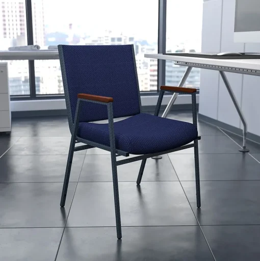 Flash Furniture Folding & Stacking<HERCULES Series Fabric Stack Chair with Arms, Navy Blue Dot (XU60154NVY)
