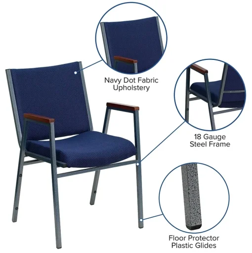 Flash Furniture Folding & Stacking<HERCULES Series Fabric Stack Chair with Arms, Navy Blue Dot (XU60154NVY)