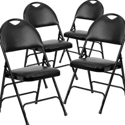 Flash Furniture Folding & Stacking<HERCULES™ Triple Braced Vinyl Armless Folding Chair, Black, 4/Pack (4HAMC705AV3BK)