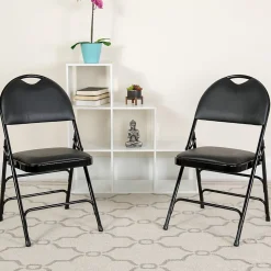 Flash Furniture Folding & Stacking<HERCULES™ Triple Braced Vinyl Armless Folding Chair, Black, 4/Pack (4HAMC705AV3BK)