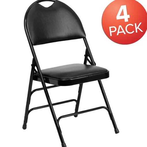 Flash Furniture Folding & Stacking<HERCULES™ Triple Braced Vinyl Armless Folding Chair, Black, 4/Pack (4HAMC705AV3BK)