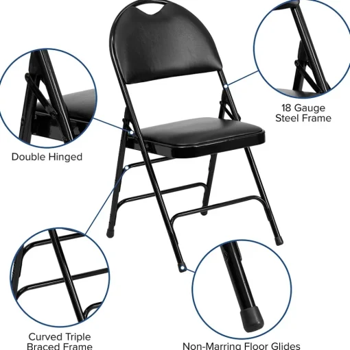 Flash Furniture Folding & Stacking<HERCULES™ Triple Braced Vinyl Armless Folding Chair, Black, 4/Pack (4HAMC705AV3BK)
