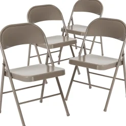 Flash Furniture Folding & Stacking<HERCULES Series Metal Folding Chair, Gray, 4/Pk (4BDF002GY)