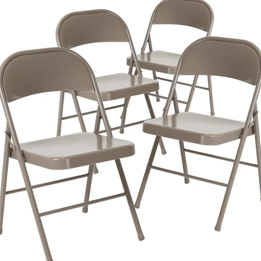 Flash Furniture Folding & Stacking<HERCULES Series Metal Folding Chair, Gray, 4/Pk (4BDF002GY)