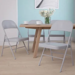Flash Furniture Folding & Stacking<HERCULES Series Metal Folding Chair, Gray, 4/Pk (4BDF002GY)