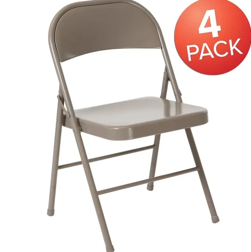 Flash Furniture Folding & Stacking<HERCULES Series Metal Folding Chair, Gray, 4/Pk (4BDF002GY)