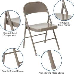 Flash Furniture Folding & Stacking<HERCULES Series Metal Folding Chair, Gray, 4/Pk (4BDF002GY)
