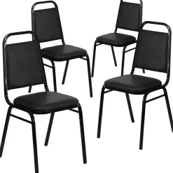 Flash Furniture Folding & Stacking<HERCULES Series Vinyl Banquet Stacking Chair, Black, 4 Pack (4FDBHF2BKVYL)