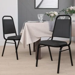 Flash Furniture Folding & Stacking<HERCULES Series Vinyl Banquet Stacking Chair, Black, 4 Pack (4FDBHF2BKVYL)