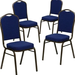 Flash Furniture Folding & Stacking<HERCULES™ Fabric Gold Vein Frame Crown Back Banquet Chair, Navy Blue, 4/Pack (4FDC01GV208)