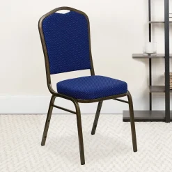 Flash Furniture Folding & Stacking<HERCULES™ Fabric Gold Vein Frame Crown Back Banquet Chair, Navy Blue, 4/Pack (4FDC01GV208)