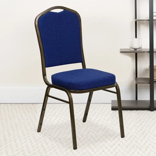 Flash Furniture Folding & Stacking<HERCULES™ Fabric Gold Vein Frame Crown Back Banquet Chair, Navy Blue, 4/Pack (4FDC01GV208)
