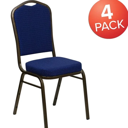 Flash Furniture Folding & Stacking<HERCULES™ Fabric Gold Vein Frame Crown Back Banquet Chair, Navy Blue, 4/Pack (4FDC01GV208)