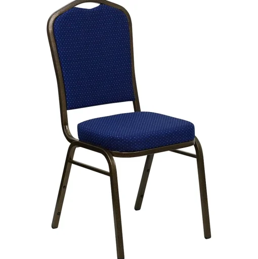 Flash Furniture Folding & Stacking<HERCULES™ Fabric Gold Vein Frame Crown Back Banquet Chair, Navy Blue, 4/Pack (4FDC01GV208)