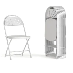 Flash Furniture Folding & Stacking<HERCULES™ Plastic Armless Folding Chair With Fan Back, White, 40/Pack (40LEL4WHITE)