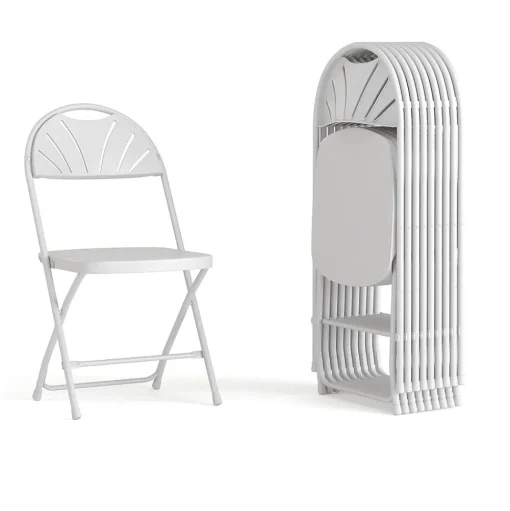 Flash Furniture Folding & Stacking<HERCULES™ Plastic Armless Folding Chair With Fan Back, White, 40/Pack (40LEL4WHITE)