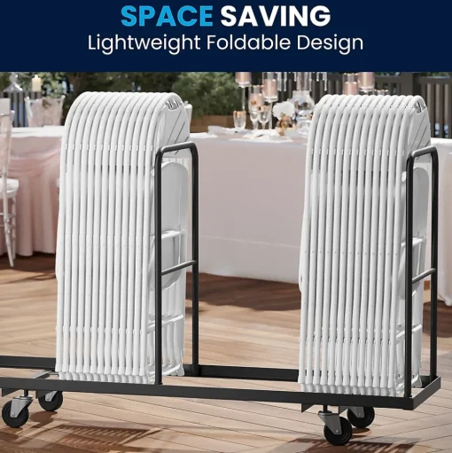 Flash Furniture Folding & Stacking<HERCULES™ Plastic Armless Folding Chair With Fan Back, White, 40/Pack (40LEL4WHITE)