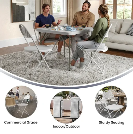 Flash Furniture Folding & Stacking<HERCULES™ Plastic Armless Folding Chair With Fan Back, White, 40/Pack (40LEL4WHITE)