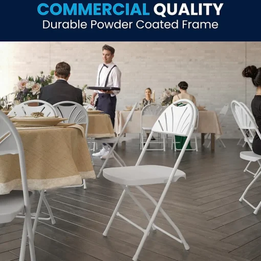 Flash Furniture Folding & Stacking<HERCULES™ Plastic Armless Folding Chair With Fan Back, White, 40/Pack (40LEL4WHITE)