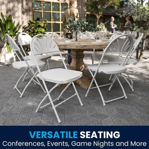 Flash Furniture Folding & Stacking<HERCULES™ Plastic Armless Folding Chair With Fan Back, White, 40/Pack (40LEL4WHITE)