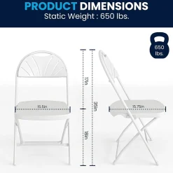 Flash Furniture Folding & Stacking<HERCULES™ Plastic Armless Folding Chair With Fan Back, White, 40/Pack (40LEL4WHITE)