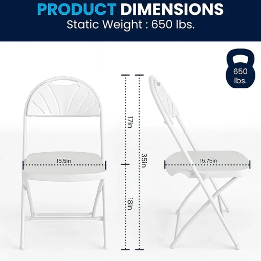 Flash Furniture Folding & Stacking<HERCULES™ Plastic Armless Folding Chair With Fan Back, White, 40/Pack (40LEL4WHITE)