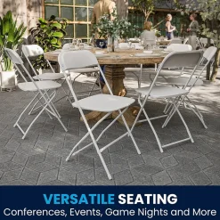Flash Furniture Folding & Stacking<HERCULES™ Plastic Armless Folding Chair, Premium White, 52/Pack