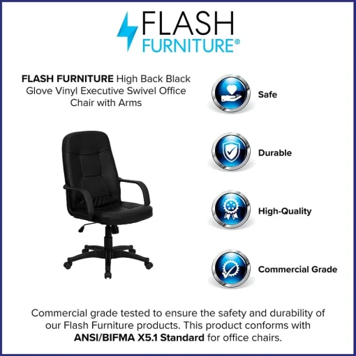 Flash Furniture Office Chairs<Holly Vinyl Swivel High Back Executive Office Chair, Black (H8021)