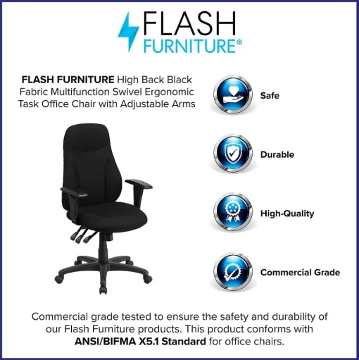 Flash Furniture Office Chairs<Hughes Ergonomic Fabric Swivel High Back Task Office Chair, Black (BT90297HA)