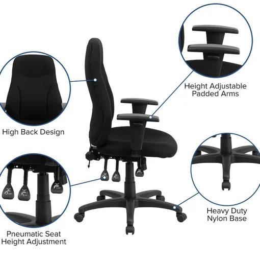 Flash Furniture Office Chairs<Hughes Ergonomic Fabric Swivel High Back Task Office Chair, Black (BT90297HA)