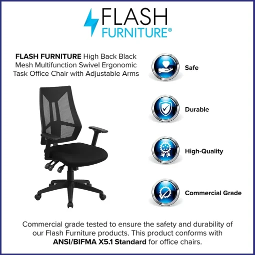 Flash Furniture Office Chairs<Ivan Ergonomic Mesh Swivel High Back Multifunction Task Office Chair, Black (HL0017)