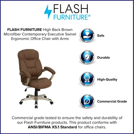 Flash Furniture Office Chairs<Jessie Ergonomic Microfiber Swivel High Back Executive Office Chair, Brown (GO725BN)