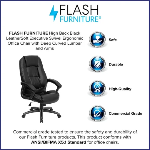 Flash Furniture Office Chairs<Jules Ergonomic LeatherSoft Swivel High Back Executive Office Chair, Black (GO7145BK)