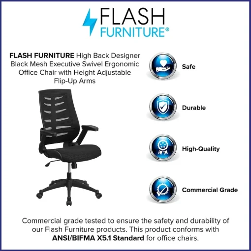Flash Furniture Office Chairs<Kale Ergonomic Mesh Swivel High Back Executive Office Chair, Black (BLZP809BK)