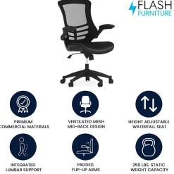 Flash Furniture Office Chairs<Kelista Ergonomic LeatherSoft/Mesh Swivel Mid-Back Task Office Chair, Black (BLX5MLEA)