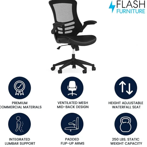 Flash Furniture Office Chairs<Kelista Ergonomic LeatherSoft/Mesh Swivel Mid-Back Task Office Chair, Black (BLX5MLEA)