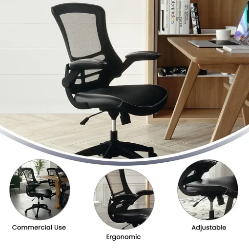 Flash Furniture Office Chairs<Kelista Ergonomic LeatherSoft/Mesh Swivel Mid-Back Task Office Chair, Black (BLX5MLEA)
