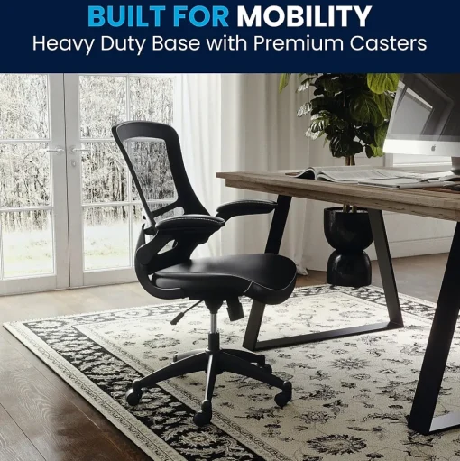 Flash Furniture Office Chairs<Kelista Ergonomic LeatherSoft/Mesh Swivel Mid-Back Task Office Chair, Black (BLX5MLEA)