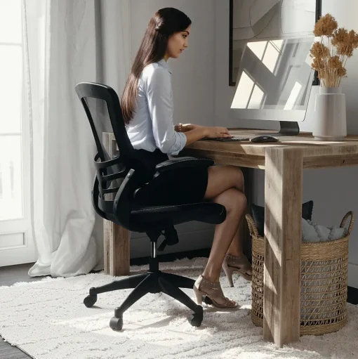 Flash Furniture Office Chairs<Kelista Ergonomic LeatherSoft/Mesh Swivel Mid-Back Task Office Chair, Black (BLX5MLEA)